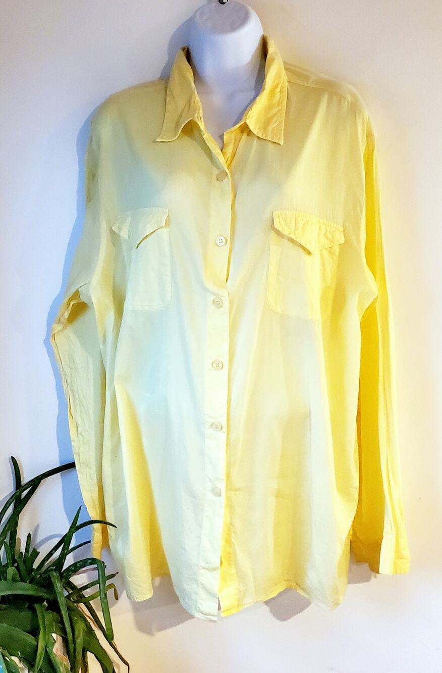 NY&Co Womens Butter Yellow Long Sleeve Cotton Button Up Size XL Preppy Beachy